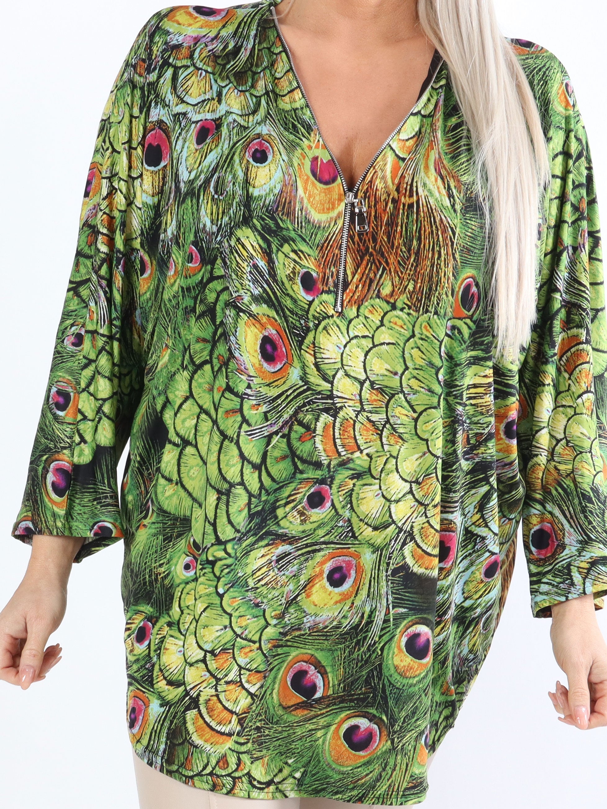 Celia Peacock - Söt plus size tunika i elastiskt tyg med dragkedja - Pink